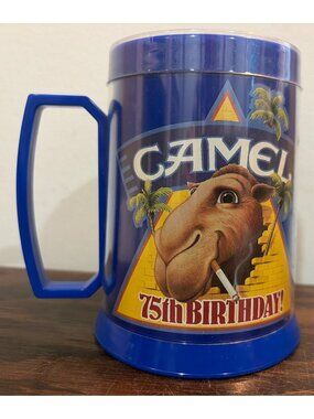 Camel 75th Birthday Collectible Blue Mug With Joe Camel Design & Lid NWOB USA